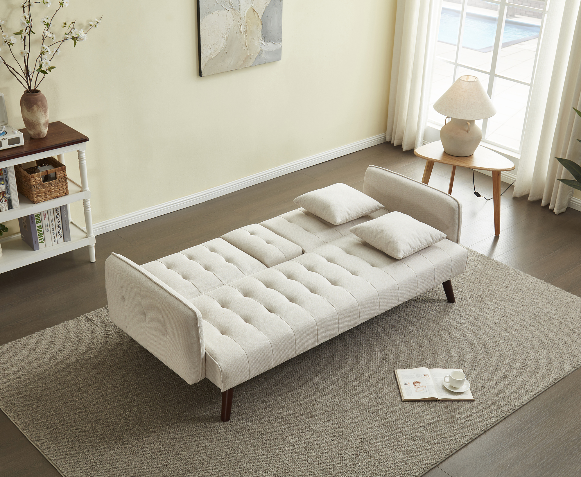 ספה נפתחת למיטה מבד רחיץ דוחה כתמים כולל בר כוסות דגם סיקסטיז מבית DORI