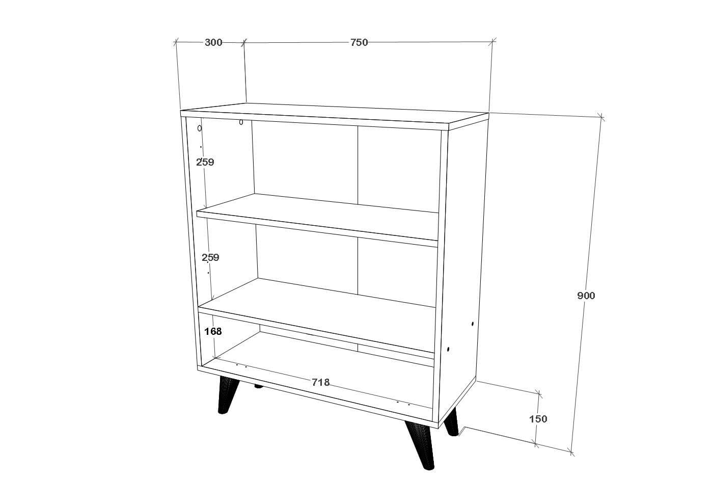 ארונית שידת אחסון רוחב 75 ס"מ דגם PORTO מבית Tudo Design