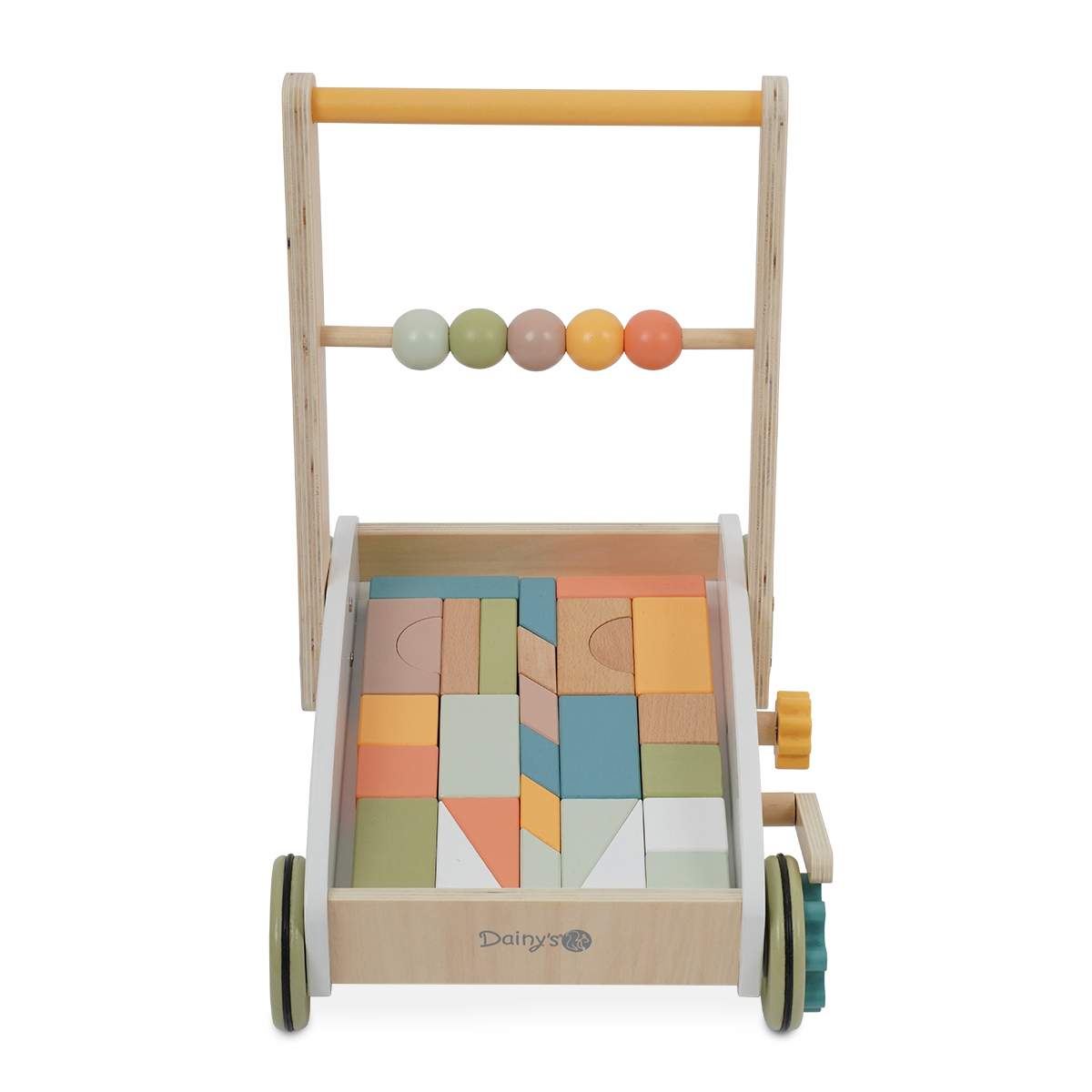 הליכון עגלת קוביות מעץ - Wooden Baby Walker with Blocks מבית Dainy's
