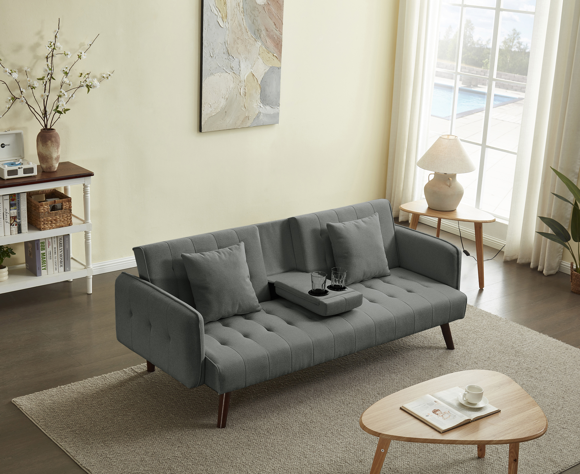 ספה נפתחת למיטה מבד רחיץ דוחה כתמים כולל בר כוסות דגם סיקסטיז מבית DORI