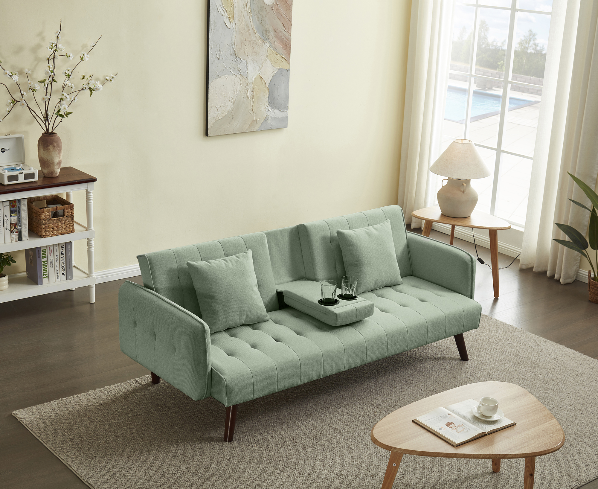 ספה נפתחת למיטה מבד רחיץ דוחה כתמים כולל בר כוסות דגם סיקסטיז מבית DORI