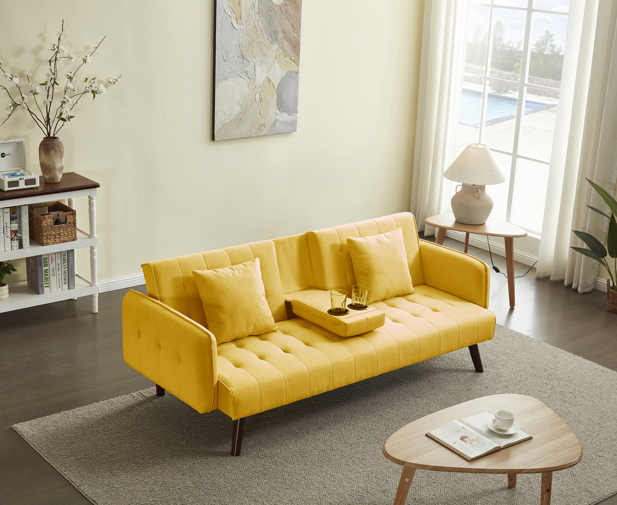 ספה נפתחת למיטה מבד רחיץ דוחה כתמים כולל בר כוסות דגם סיקסטיז מבית DORI