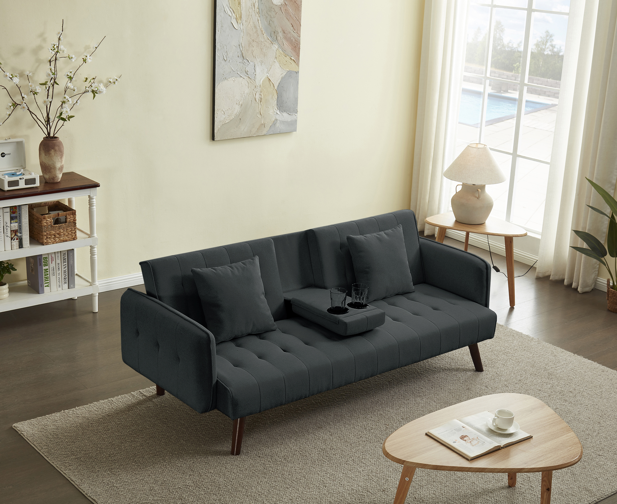 ספה נפתחת למיטה מבד רחיץ דוחה כתמים כולל בר כוסות דגם סיקסטיז מבית DORI