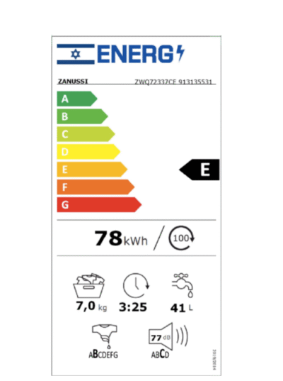 מכונת כביסה 7 ק"ג זנוסי ZANUSSI ZWQ72337CE יבואן רשמי