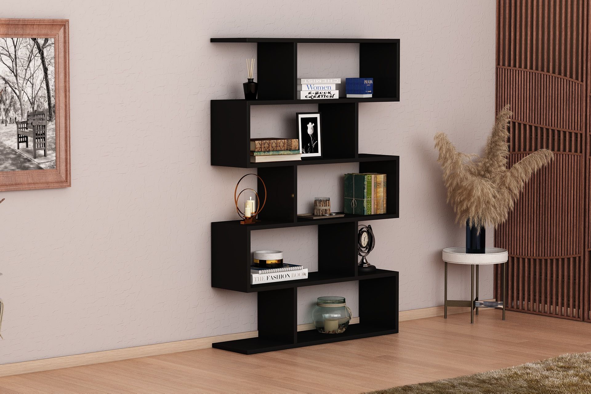 כוננית מדפים מעוצבת זיגזג דגם ורד שחור מבית Tudo Design