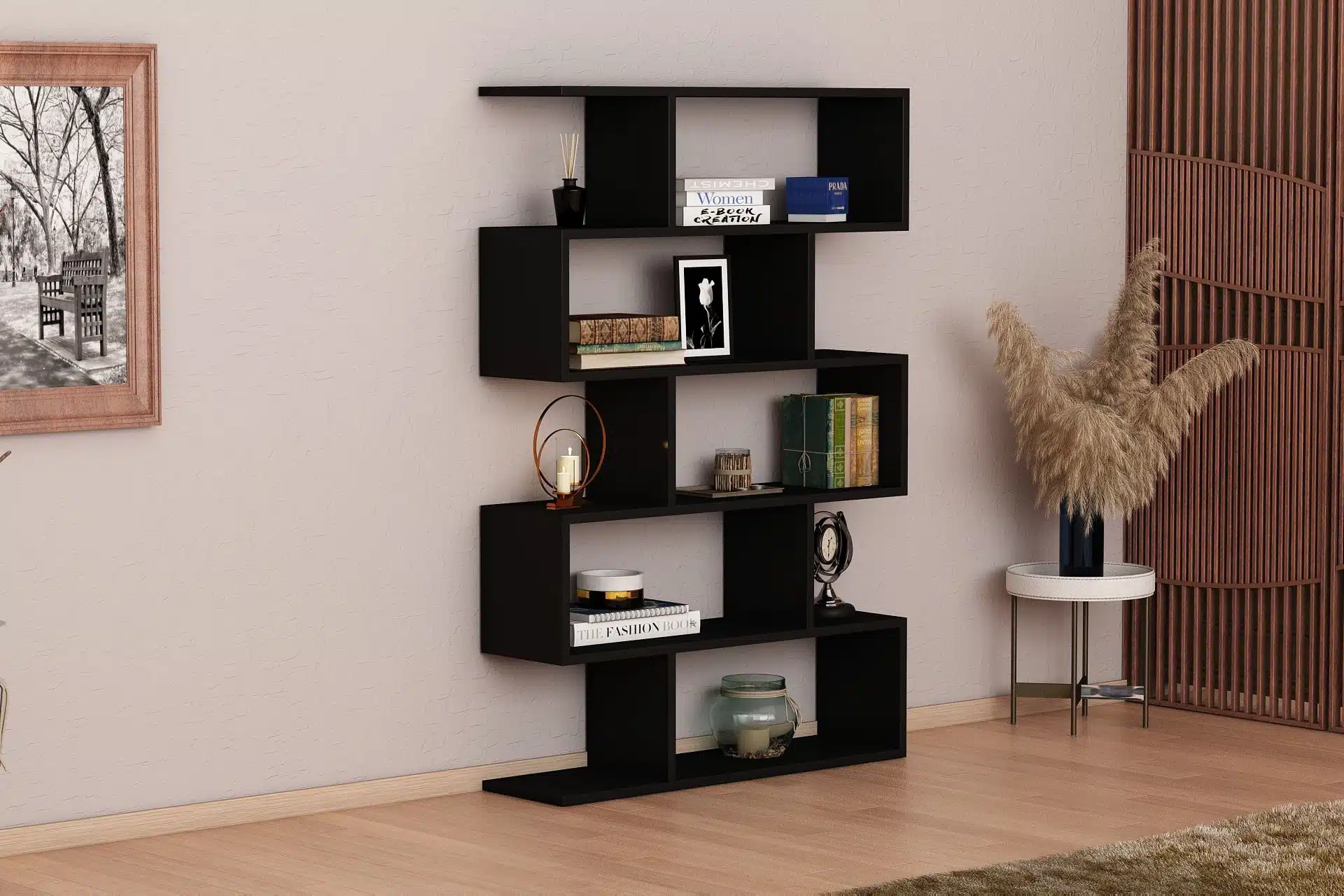 כוננית מדפים מעוצבת זיגזג דגם ורד שחור מבית Tudo Design כוננית מדפים מעוצבת זיגזג דגם ורד שחור מבית Tudo Design