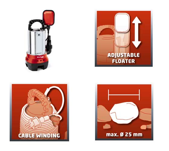 משאבת מים דלוחים מנירוסטה 520W דגם GH-DP 5225 N תוצרת EINHELL