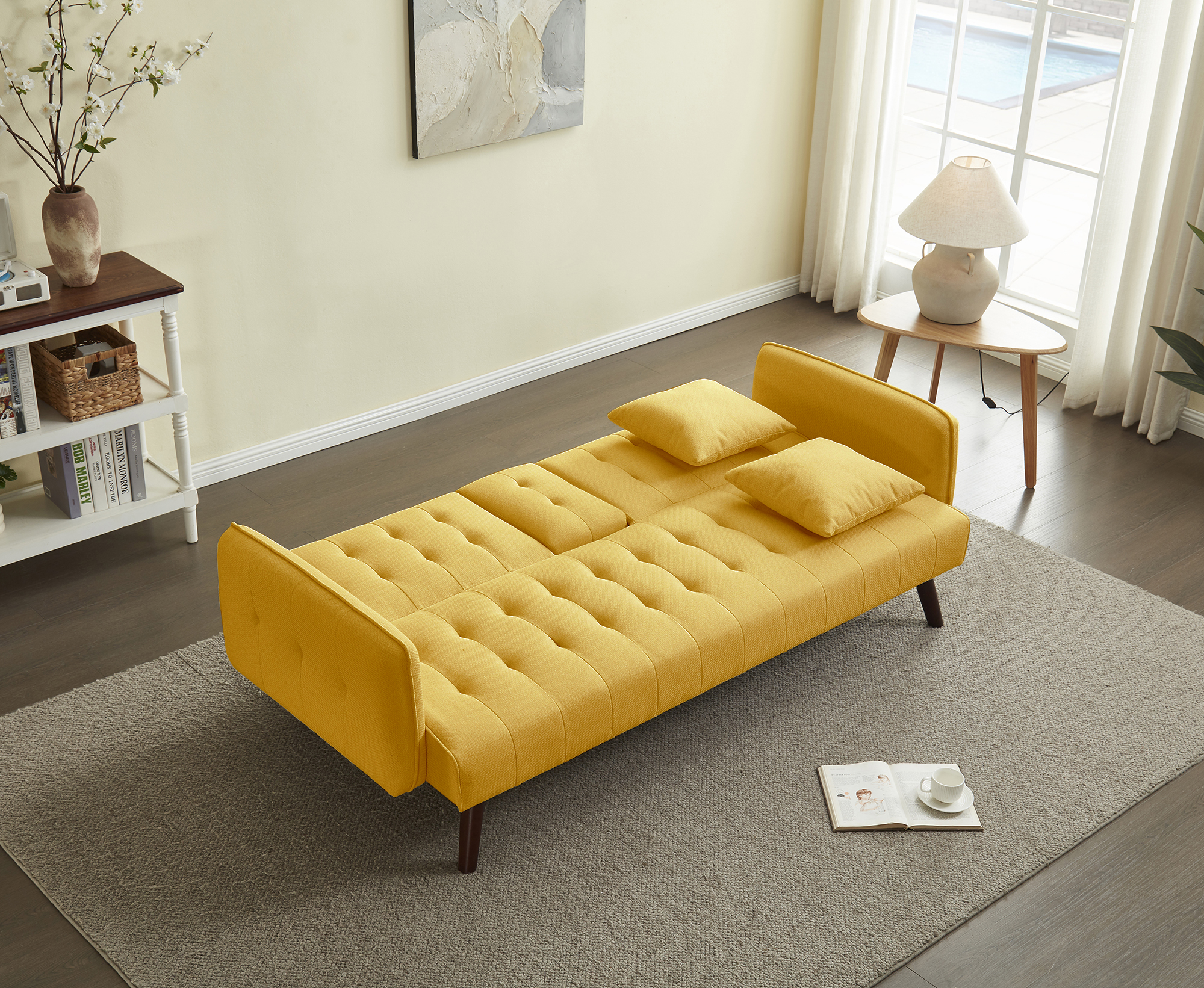 ספה נפתחת למיטה מבד רחיץ דוחה כתמים כולל בר כוסות דגם סיקסטיז מבית DORI