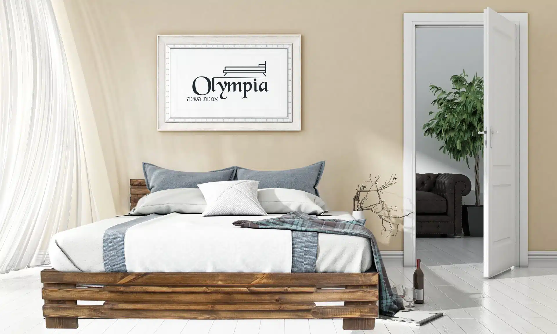 מיטה ברוחב וחצי מעץ מלא כולל מזרן דגם 5008 מבית OLYMPIA