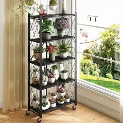 כוננית מתקפלת על גלגלים 5 מדפים דגם OTC5I מבית Garden Top