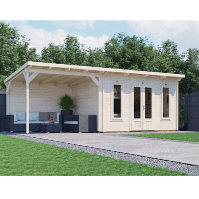 מחסן עץ עם גזיבו 7X3 עובי 45 ס"מ דגם Cabin מבית DunsterHouse