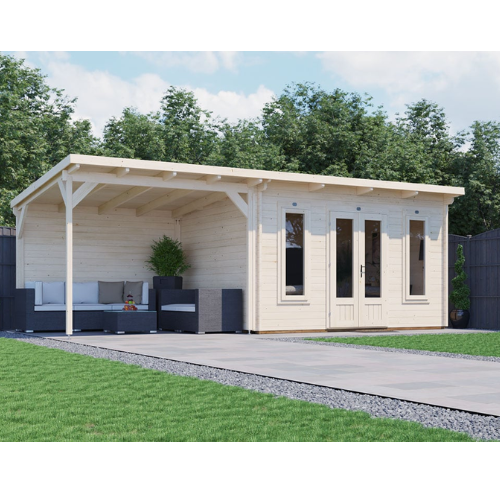 מחסן עץ עם גזיבו 7X3 עובי 45 ס"מ דגם Cabin מבית DunsterHouse