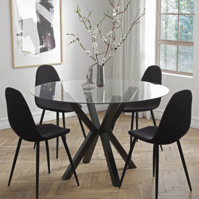 פינת אוכל עגולה 120 ס"מ עם 4 כסאות מרופדים HOME DECOR דגם בולוניה-כרמל