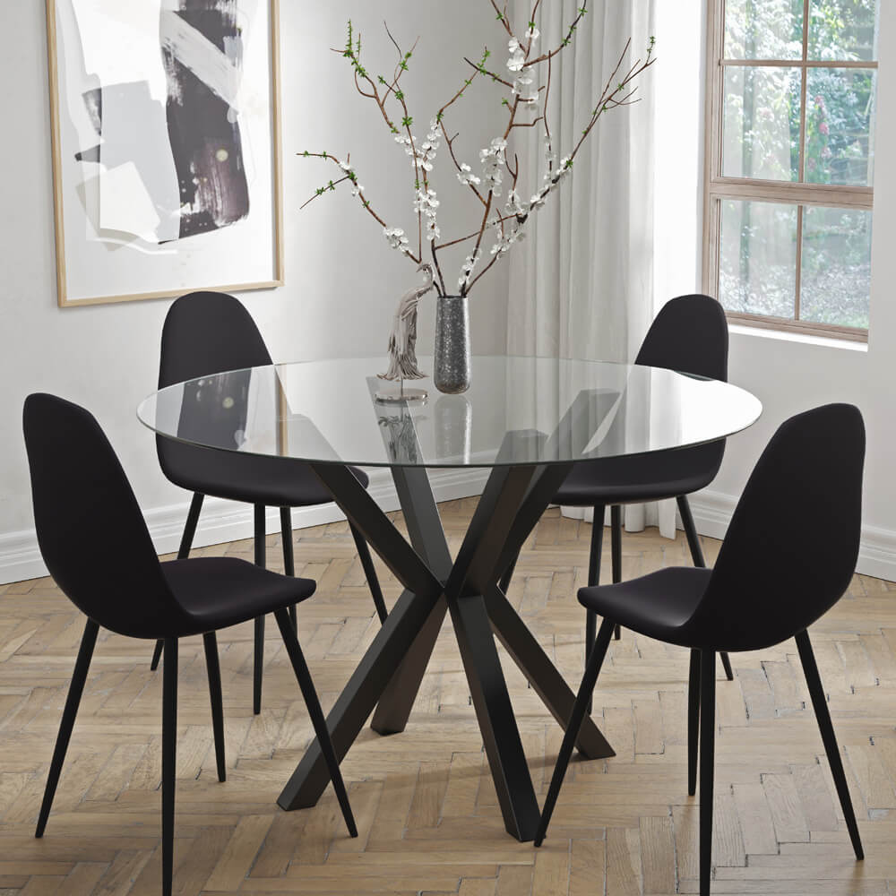 פינת אוכל עגולה 120 ס"מ עם 4 כסאות מרופדים HOME DECOR דגם בולוניה-כרמל