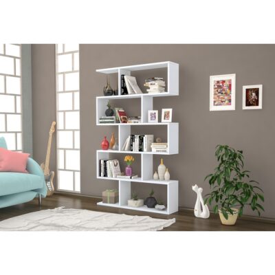 כוננית מדפים מעוצבת זיגזג דגם ורד לבן מבית Tudo Design