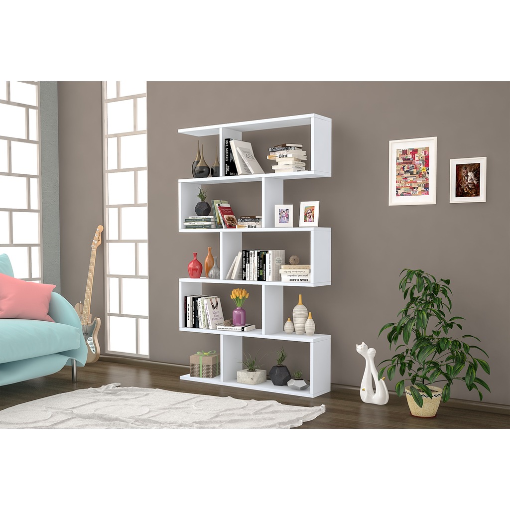 כוננית מדפים מעוצבת זיגזג דגם ורד לבן מבית Tudo Design