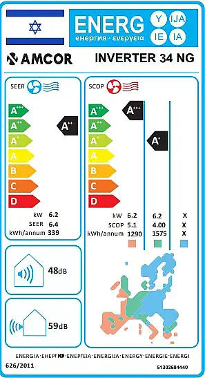 מזגן עילי אינוורטר דגם AMCOR INVERTER 34NG מבית Tadiran