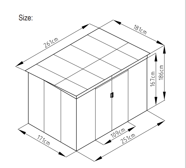 מחסן מתכת סקיילייט במידות 2.61X1.81 דגם SkyC מבית Garden Top