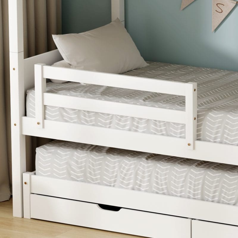 מיטת קומותיים מעץ מלא עם מיטת חבר, מגירות אחסון ו-3 מזרנים – דגם אוליבר