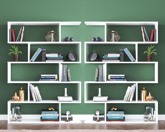 כוננית מדפים מעוצבת זיגזג דגם ורד לבן מבית Tudo Design