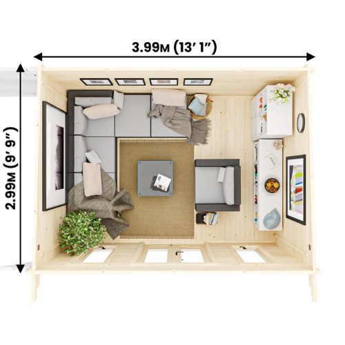 מחסן עץ עם גזיבו 7X3 עובי 45 ס"מ דגם Cabin מבית DunsterHouse
