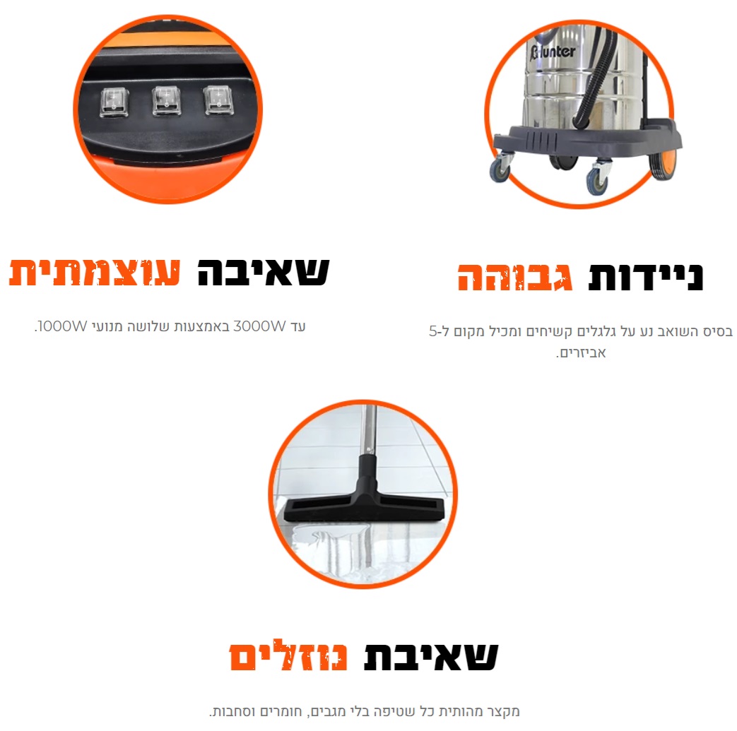 שואב אבק 80 ל' רטוב/יבש 3000W כולל אביזרים דגם 102201-004 מבית Hunter שואב אבק 80 ל' רטוב/יבש 3000W כולל אביזרים דגם 102201-004 מבית Hunter