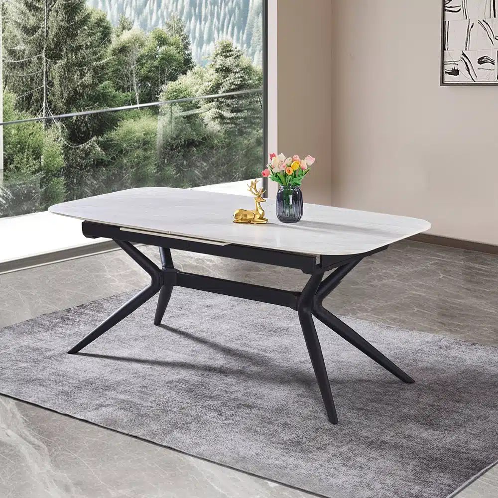שולחן אוכל אבן קרמית נפתח 1.8–2.4 מטר דגם חץ מבית HOME DECOR