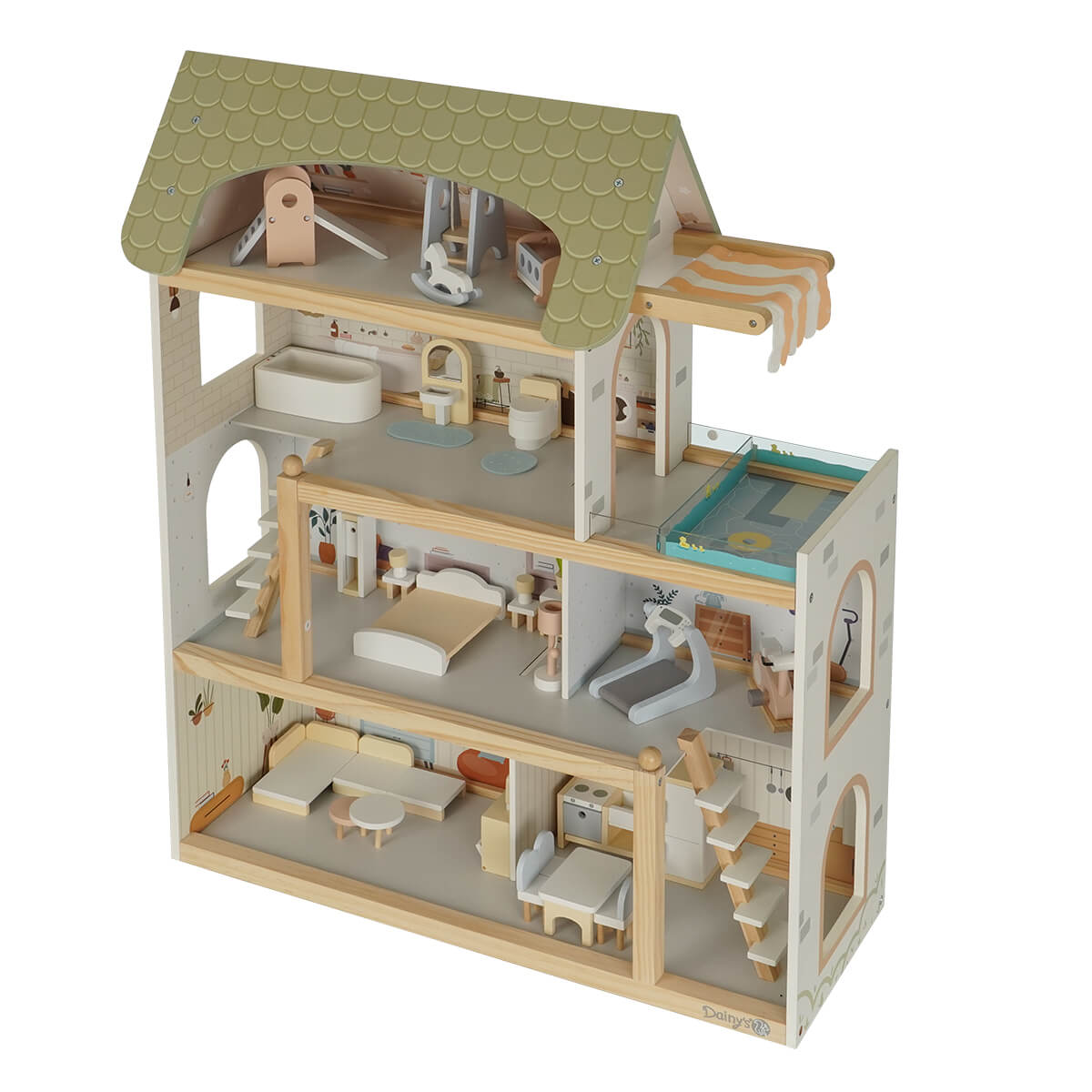 בית בובות מאובזר וילה אורבנית מעץ – Urban Villa Doll House מבית Dainy's