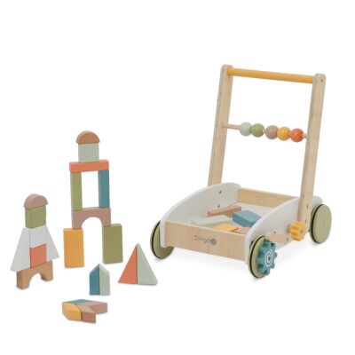 הליכון עגלת קוביות מעץ - ‏‏‏‏Wooden Baby Walker with Blocks מבית Dainy's
