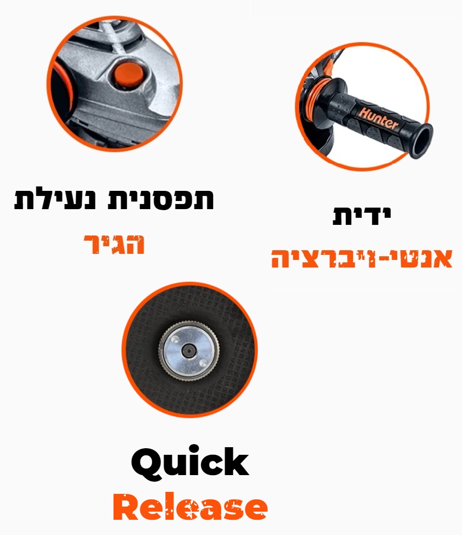 משחזת זווית הנעה רכה 9" 2400W דגם 100410-003 מבית Hunter