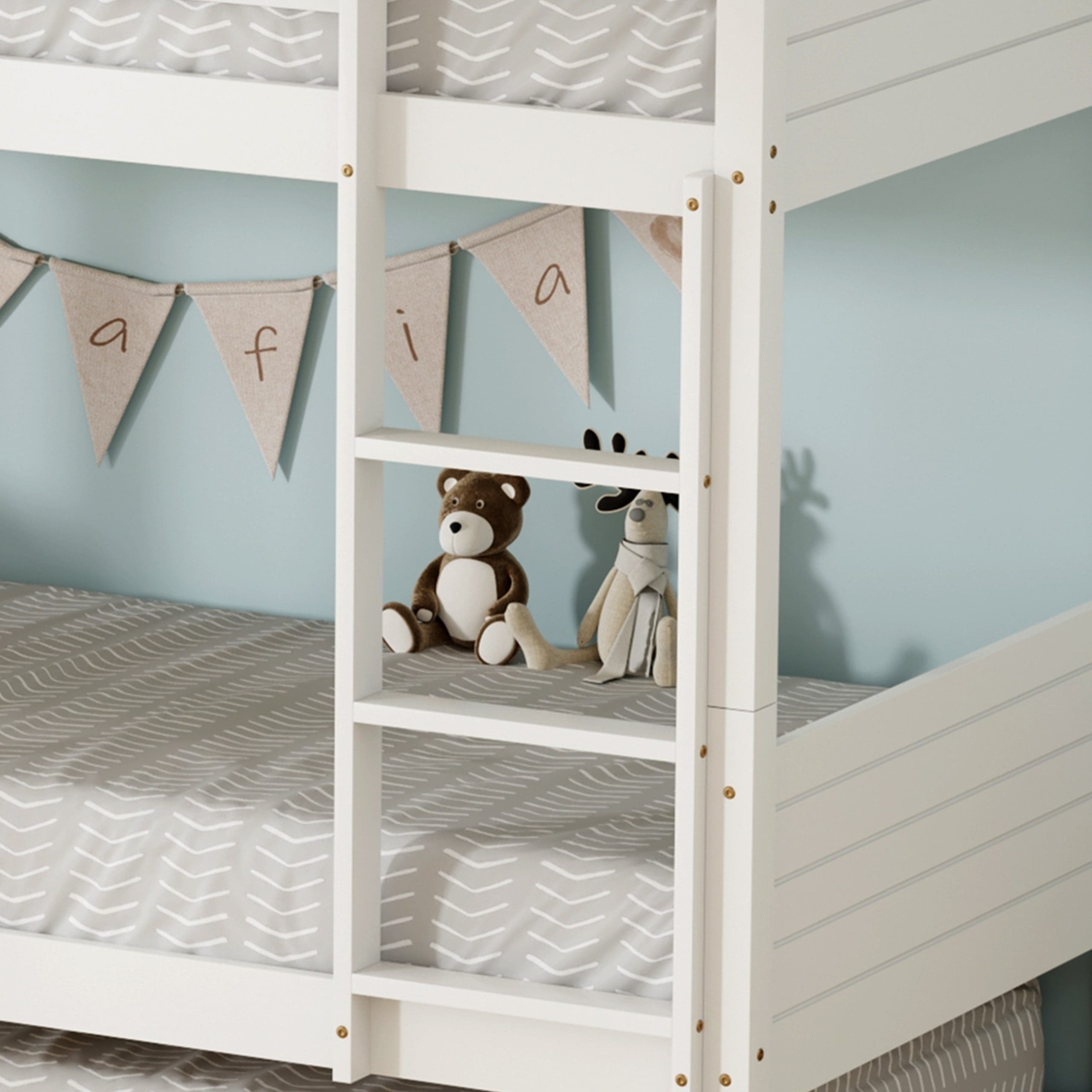 מיטת קומותיים מעץ מלא עם מיטת חבר, מגירות אחסון ו-3 מזרנים – דגם אוליבר