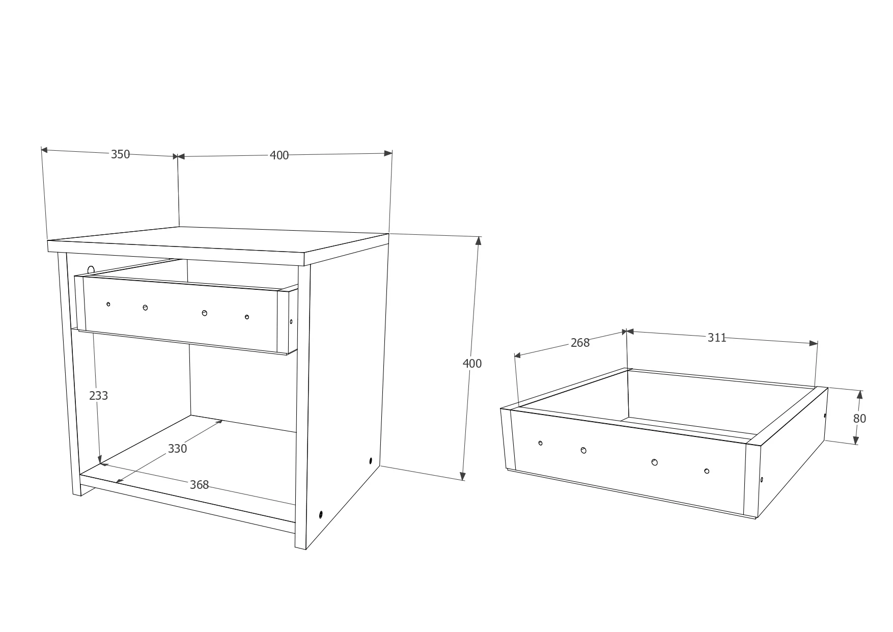 שידת לילה מעוצבת עם מגירה דגם NOAM מבית Tudo Design