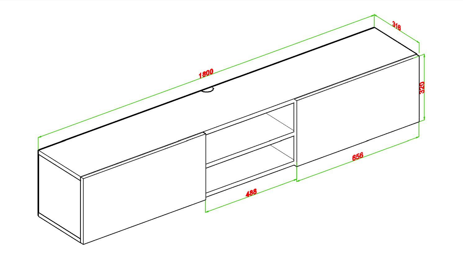 מזנון צף תלוי ברוחב 180 ס"מ דגם איתי ITAY מבית TUDO DESIGN