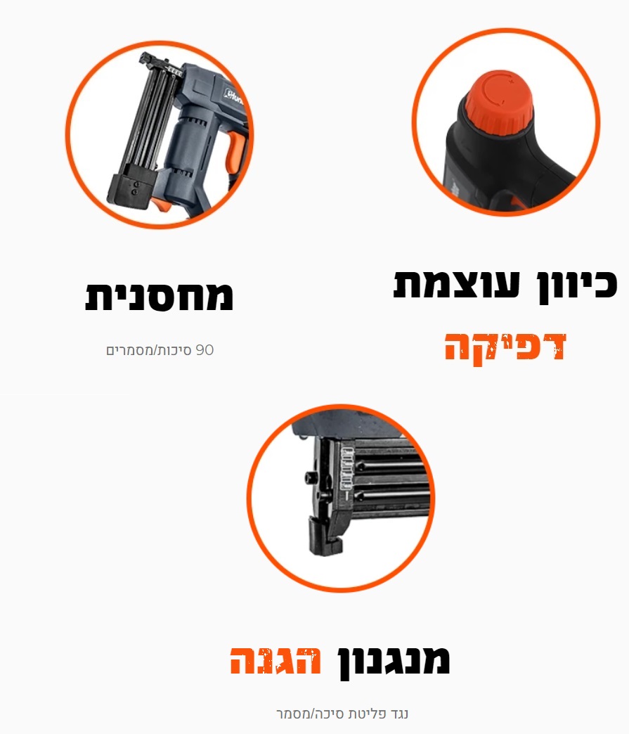 אקדח סיכות ומסמרים נטען 18V - גוף בלבד דגם 102102-004 מבית Hunter