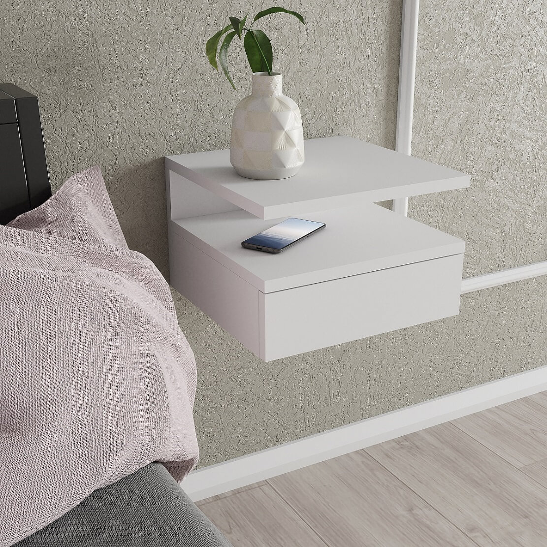 שידת לילה צפה לתליה על קיר דגם NESLI מבית Tudo Design