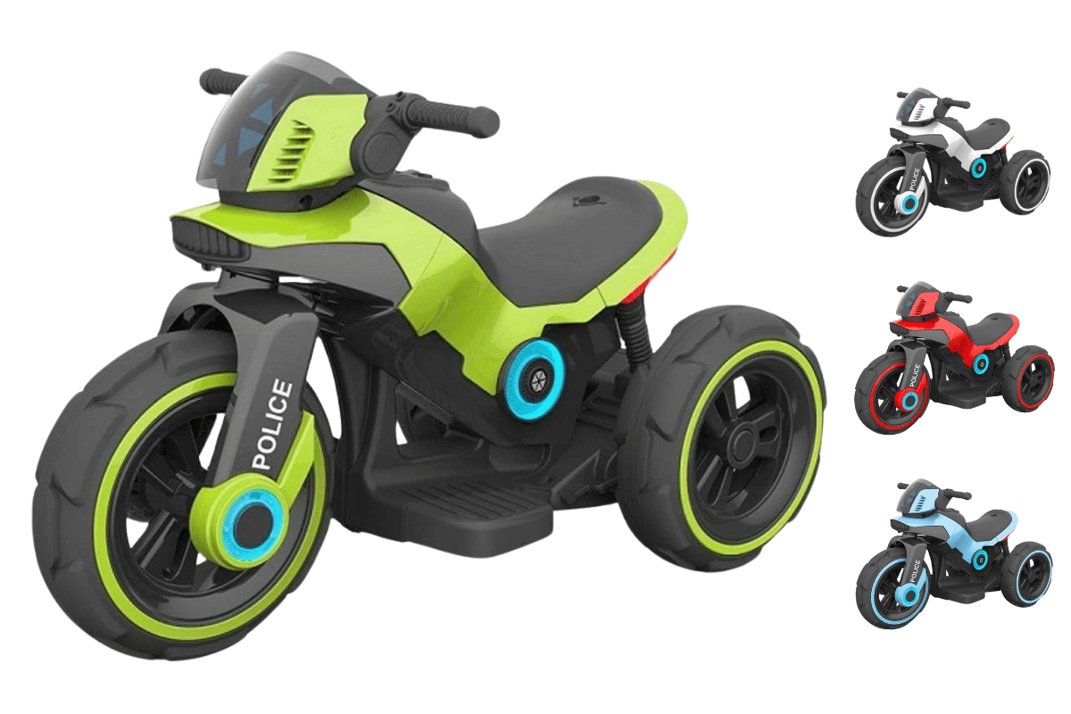 אופנוע ממונע מדליק לילדים פוליס POLICE 6V עם 3 גלגלים במגוון צבעים לבחירה