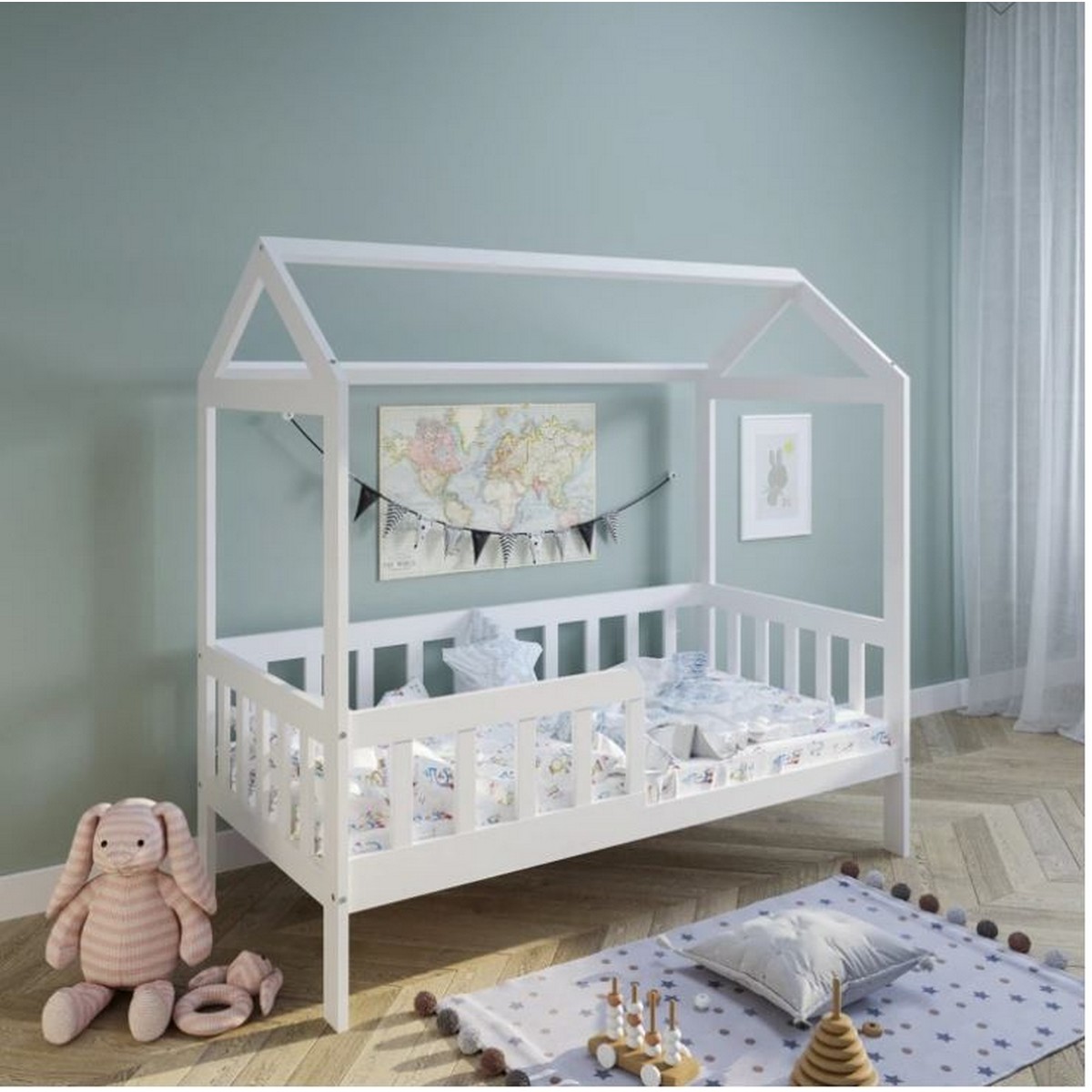 מיטת ילדים בצורת בית עם מיטת חבר ומזרנים דגם TEDDY מבית BRADEX