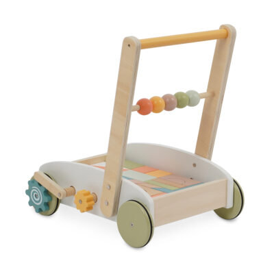 הליכון עגלת קוביות מעץ - ‏‏‏‏Wooden Baby Walker with Blocks מבית Dainy's