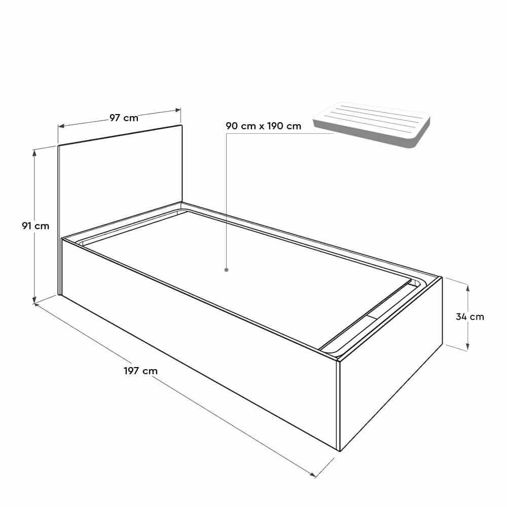 מיטת יחיד עם ארגז מצעים דגם Letto-KRB-090 מבית HOMAX