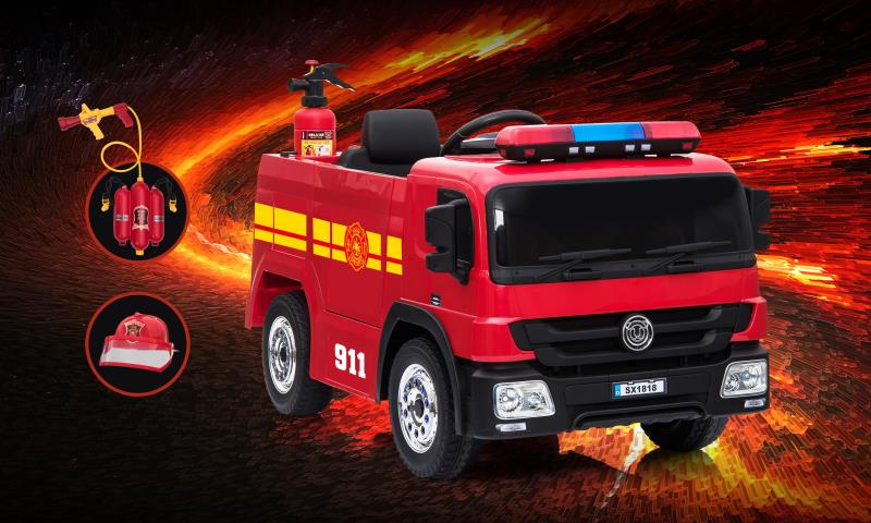 כבאית ממונעת 12V לילדים עם גלגלי EVA