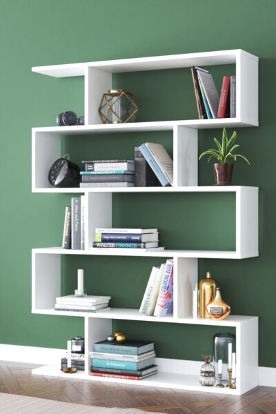 כוננית מדפים מעוצבת זיגזג דגם ורד לבן מבית Tudo Design
