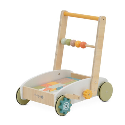הליכון עגלת קוביות מעץ - ‏‏‏‏Wooden Baby Walker with Blocks מבית Dainy's