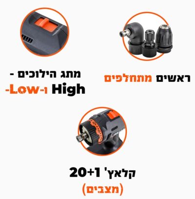 מברגה מודולרית נטענת 18V 4IN1 - גוף בלבד דגם 100311-013 מבית Hunter