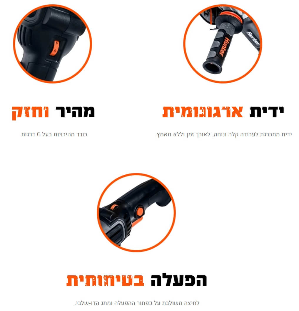 משחזת זווית "5 עם ווסת מהירות 1400W דגם 100416-001 מבית Hunter