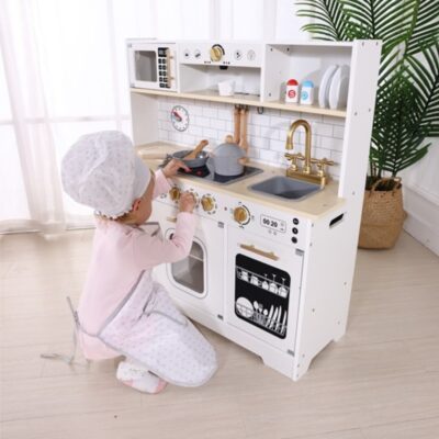מטבח אלקטרוני מפואר לבן מעץ לילדים דגם BCTJ267 מבית Tooky Toy