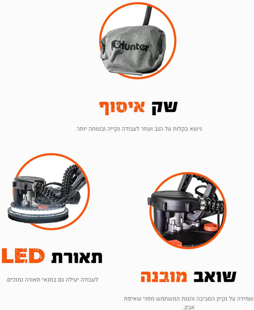 מלטשת קירות "9 750W עם שואב מובנה דגם 100500-012 מבית Hunter