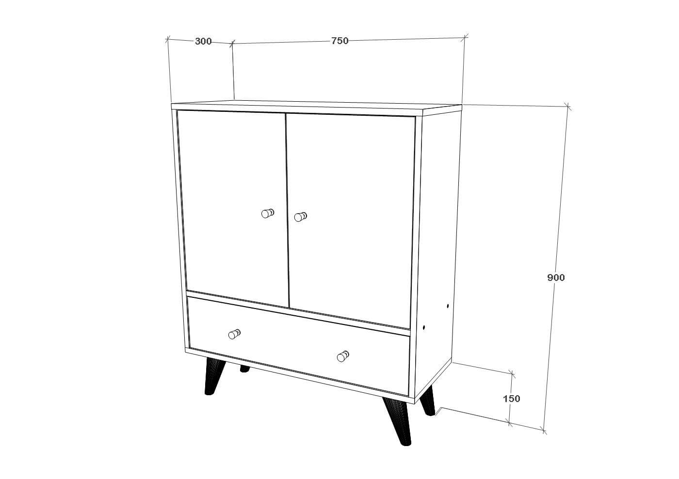 ארונית שידת אחסון רוחב 75 ס"מ דגם PORTO מבית Tudo Design