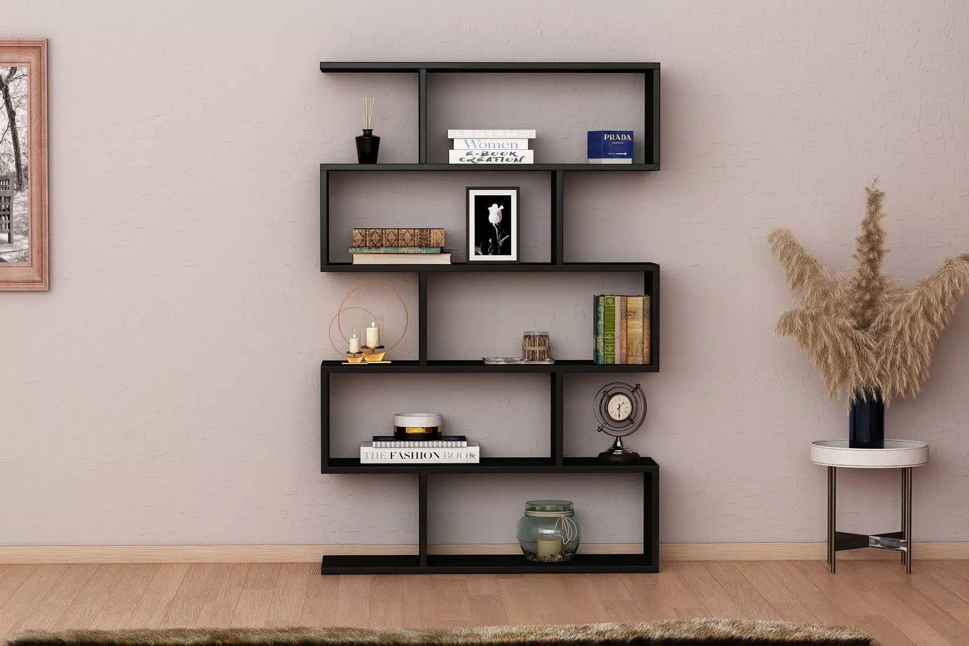 כוננית מדפים מעוצבת זיגזג דגם ורד שחור מבית Tudo Design כוננית מדפים מעוצבת זיגזג דגם ורד שחור מבית Tudo Design