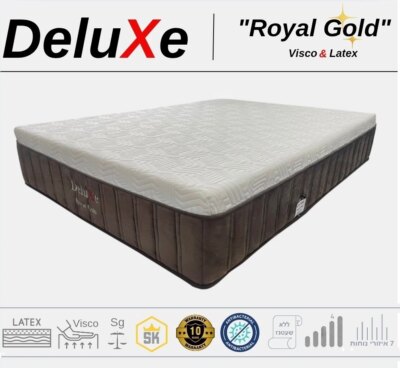 מזרן רוחב וחצי ויסקו לטקס סופר פרמיום דגם ROYAL GOLD מבית DeluXe