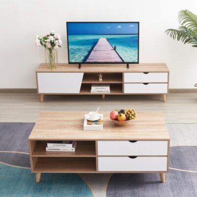 סט מזנון טלוויזיה רחב עם פתרון אחסון + שולחן סלון מעוצב ומרשים מבית BRADEX